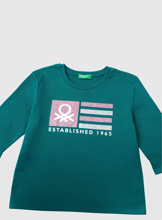 Benetton Girls Glitter Printed Long Sleeve T-shirt - Image 3