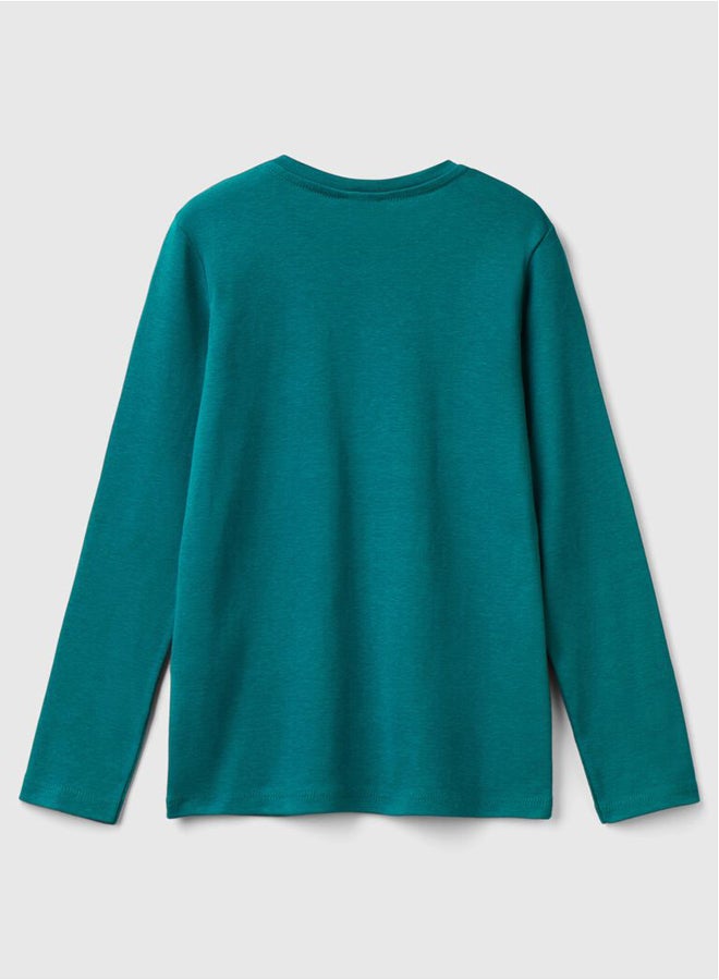 Benetton Girls Glitter Printed Long Sleeve T-shirt - Image 2