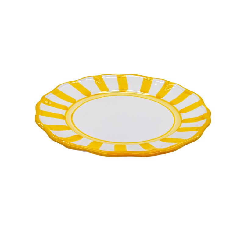 Rossetti Hand Painted Yellow Stripes Ceramic Dinner Plate (28cm) - Image 1