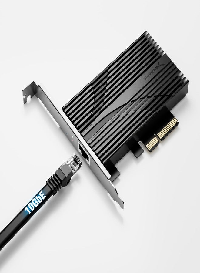 SABRENT 10 Gigabit Ethernet PCIe Network Adapter - PCIe 3.0 x4 Card, Aluminum Heatsink, Backward Compatible with 5GbE/2.5GbE/Gigabit/Fast Ethernet, Fits x4/x8/x16 Slots, Status LEDs (NT-10PE) - Image 1