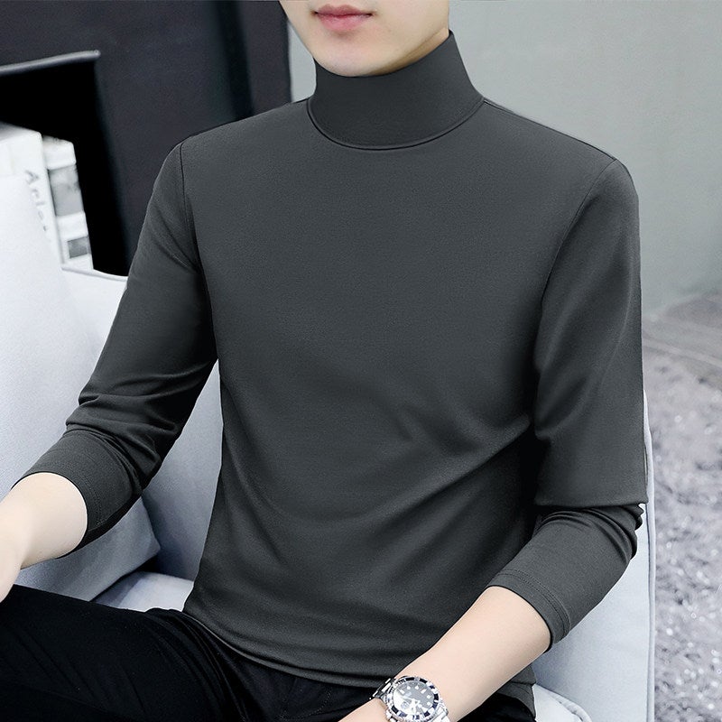300G heavy apricot pure cotton long-sleeved t-shirt spring and autumn round neck casual loose versatile solid color T-shirt base shirt - Image 1