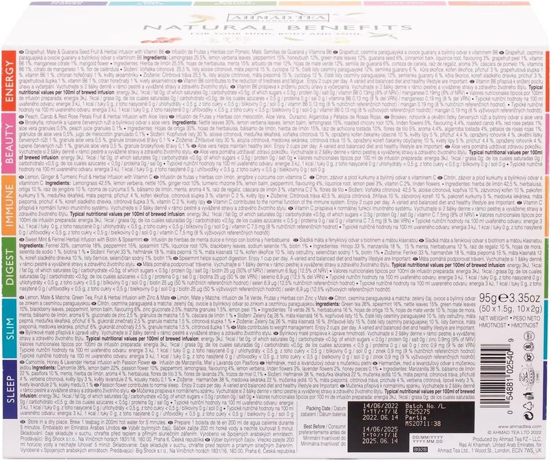 Ahmad Tea Natural Benefits Functional Tea Selection Pack - 60 Teabag Sachets with Green Teas, Fruit & Herbal Infusions - Image 4