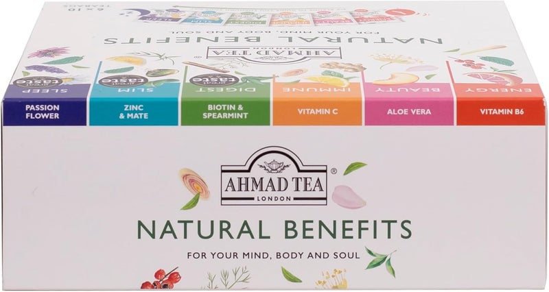 Ahmad Tea Natural Benefits Functional Tea Selection Pack - 60 Teabag Sachets with Green Teas, Fruit & Herbal Infusions - Image 2