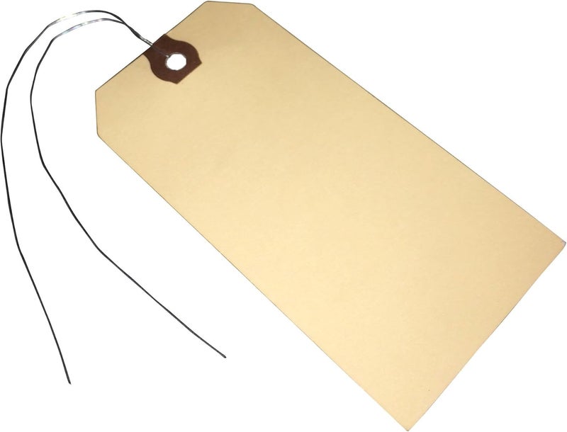 AMRAM Blank Shipping Tags with Wire,100 Pieces 4 3/4-in x 2 3/8-in, Manila with Reinforced Eyelet - Image 1