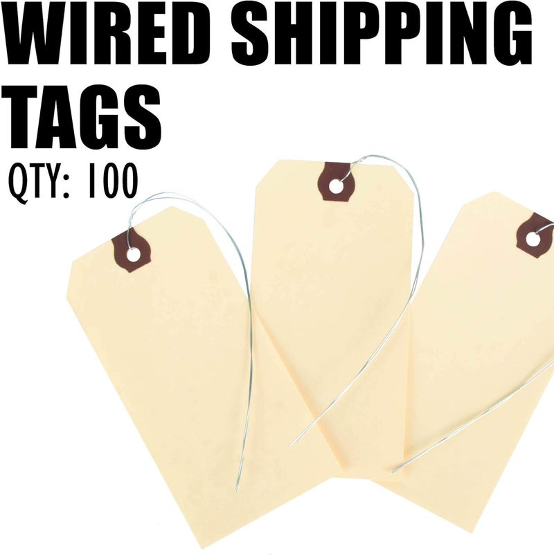 AMRAM Blank Shipping Tags with Wire,100 Pieces 4 3/4-in x 2 3/8-in, Manila with Reinforced Eyelet - Image 2