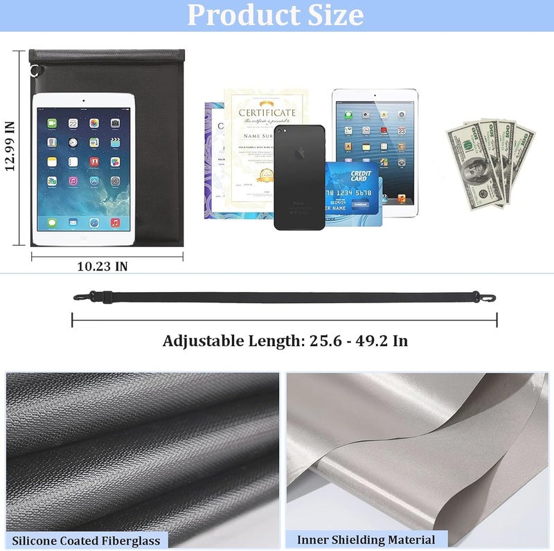 Opastry Large Faraday Bags with Purse Strap, 15''x10'' Faraday Cage, Waterproof & Fireproof Faraday Bag, Anti-Tracking Faraday Key Fob Protector, Faraday Bags for Phones & Tablets, RFID Signal Blocker Bag - Image 5