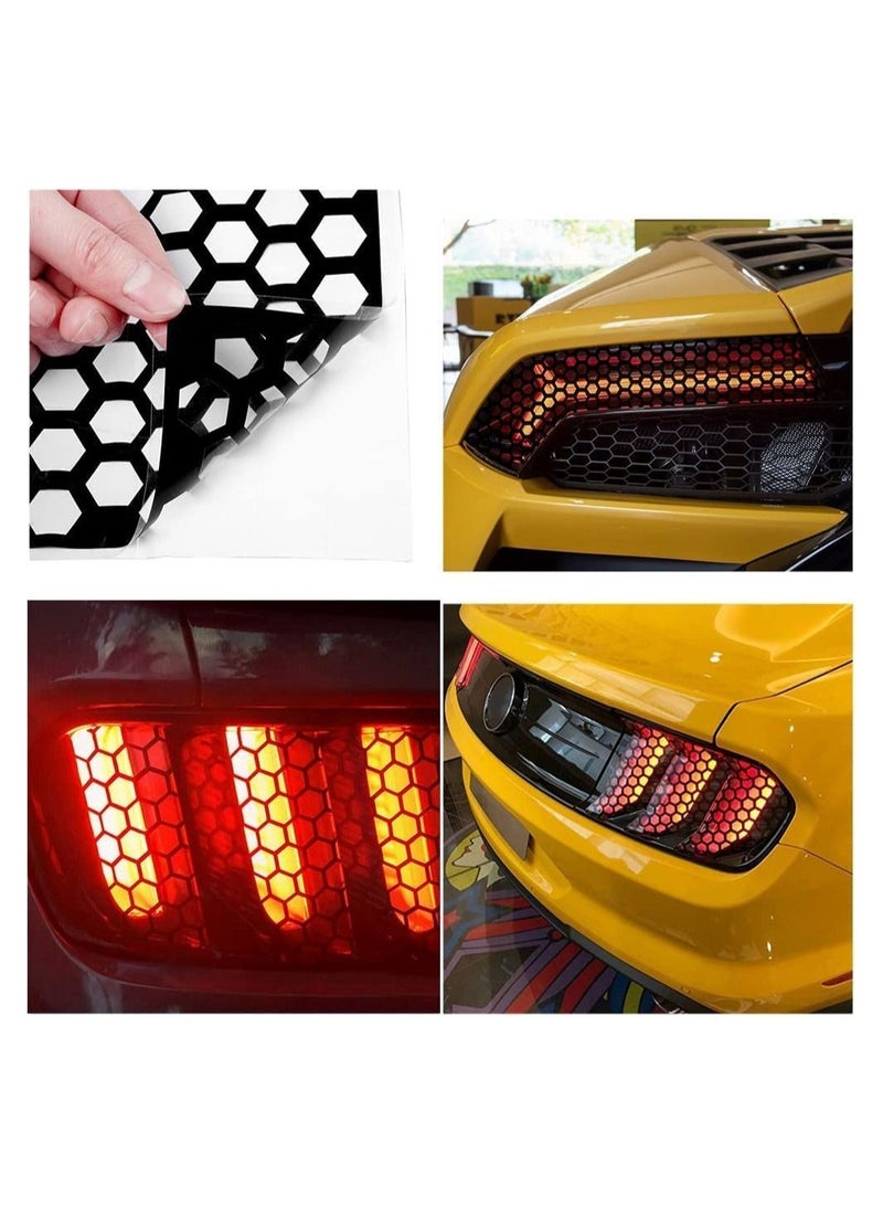 Y&D Rear Light Cover, 2pcs Universal Car Tail Lamp Stickers Honeycomb Type Decal DIY Self Adhesive Tint Film Sheet for Cover Taillight, Cars Decoration 48x30cm (Black)  - Image 4