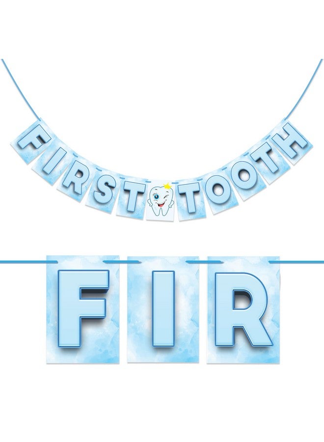 Wobbox First Tooth Bunting Banner, Blue & White Colour with Stylish Font, First Tooth Decoration, Happy Birthday Decoration - Image 1