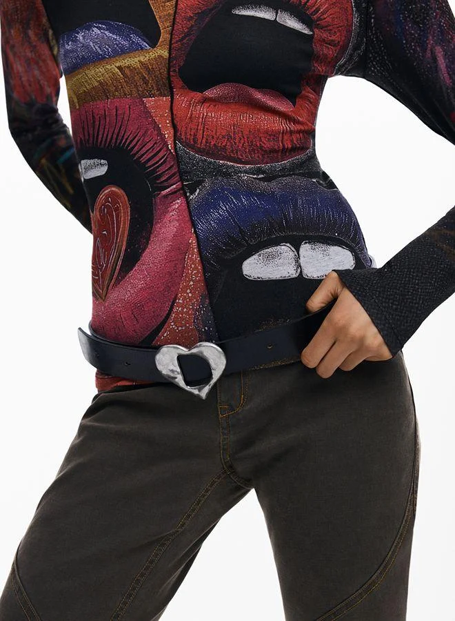 Desigual Black Leather heart belt for Women | Best Price UAE