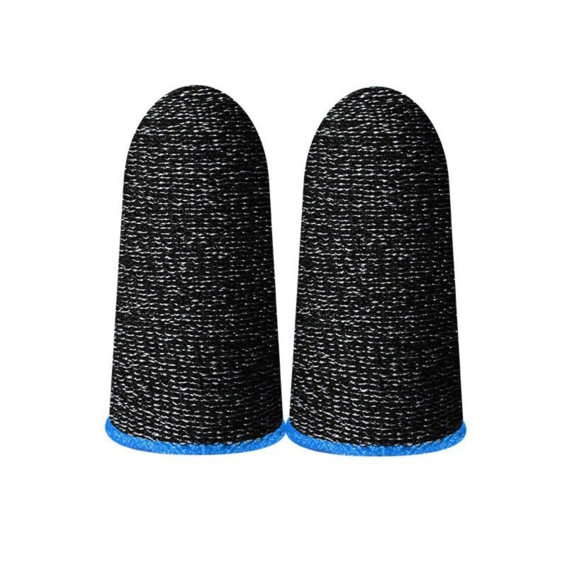 Gaming Finger Sleeve: 2-Pack Black & Blue Silver Fiber Nylon - High Sensitivity Sweat Absorption Breathable Elastic Sleeve for Mobile Gaming Daily Phone Use - Image 1