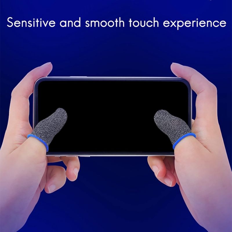 Gaming Finger Sleeve: 2-Pack Black & Blue Silver Fiber Nylon - High Sensitivity Sweat Absorption Breathable Elastic Sleeve for Mobile Gaming Daily Phone Use - Image 3