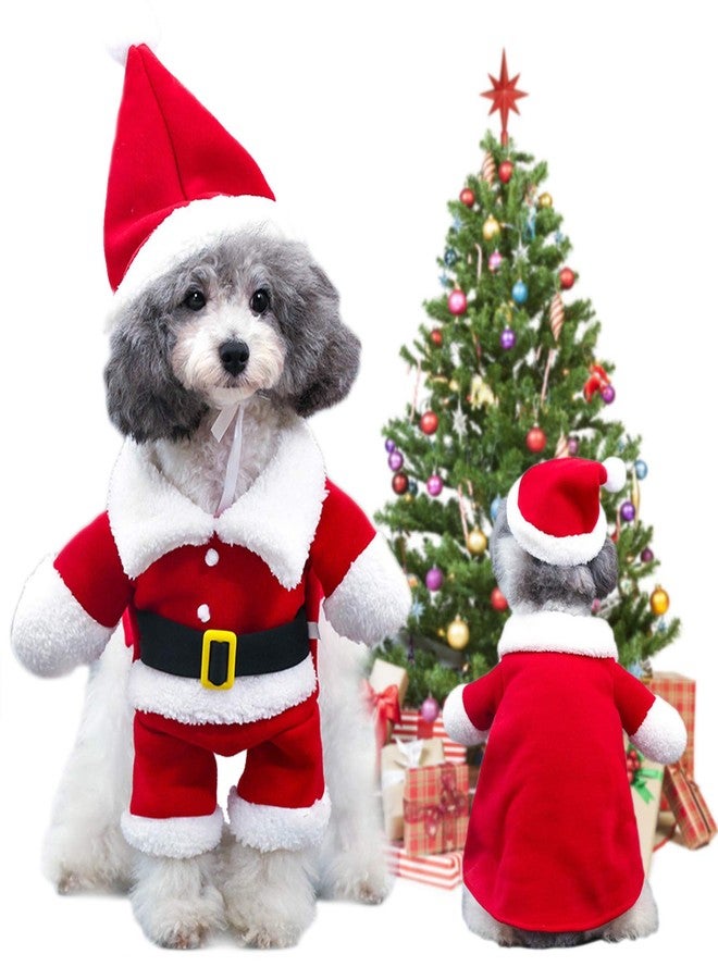 QETRABONE Small Dog Cat Christmas Santa Claus Costume - Red Santa Hat Scarf Cosplay Dressing Up Xmas Party New Year Clothing Accessories (X-Large) - Image 1