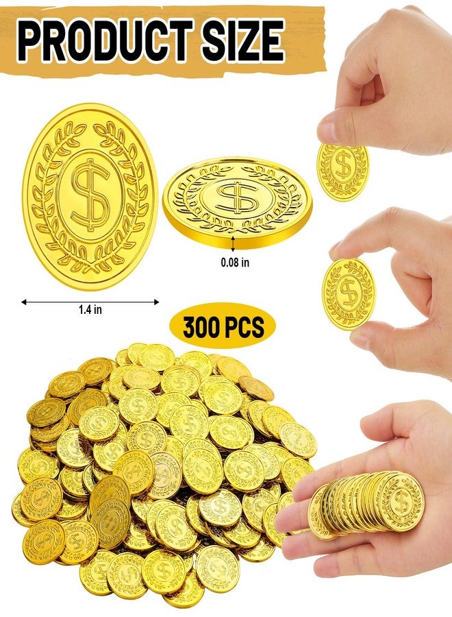 XGHSHW 300 قطعة من العملات الذهبية البلاستيكية، عملات كنز مزيفة للقراصنة، هدايا حفلات الكرنفال والهالوين، 1.4 بوصة، نقود مزيفة، زينة حفلات القراصنة، لوازم حفلات أعياد الميلاد ذات الطابع المغامر - Image 2