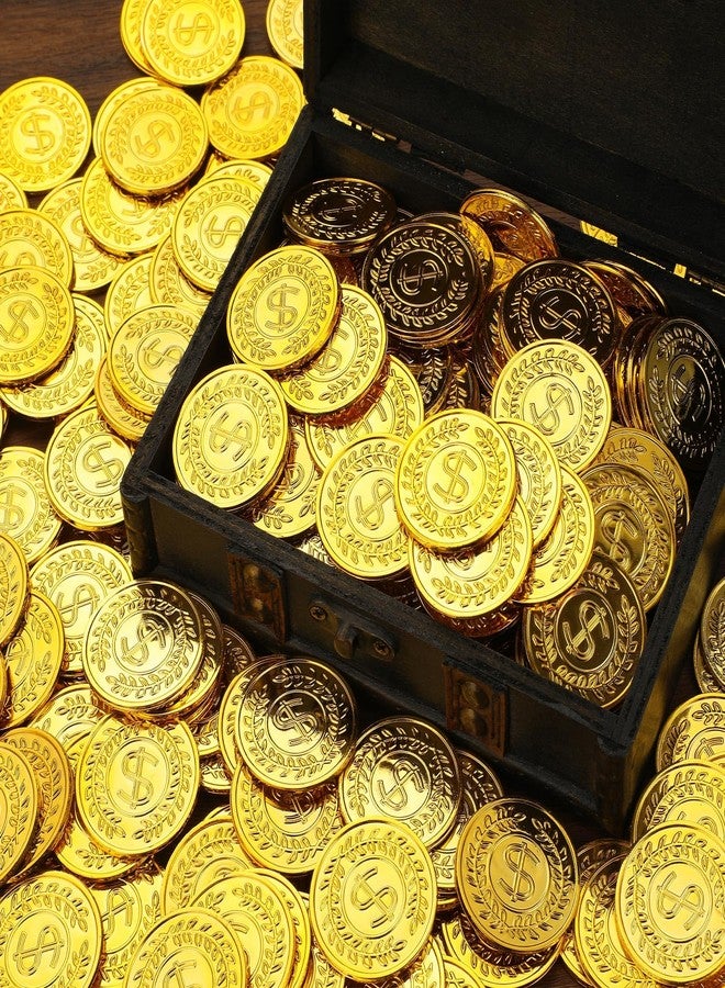 XGHSHW 300 قطعة من العملات الذهبية البلاستيكية، عملات كنز مزيفة للقراصنة، هدايا حفلات الكرنفال والهالوين، 1.4 بوصة، نقود مزيفة، زينة حفلات القراصنة، لوازم حفلات أعياد الميلاد ذات الطابع المغامر - Image 4
