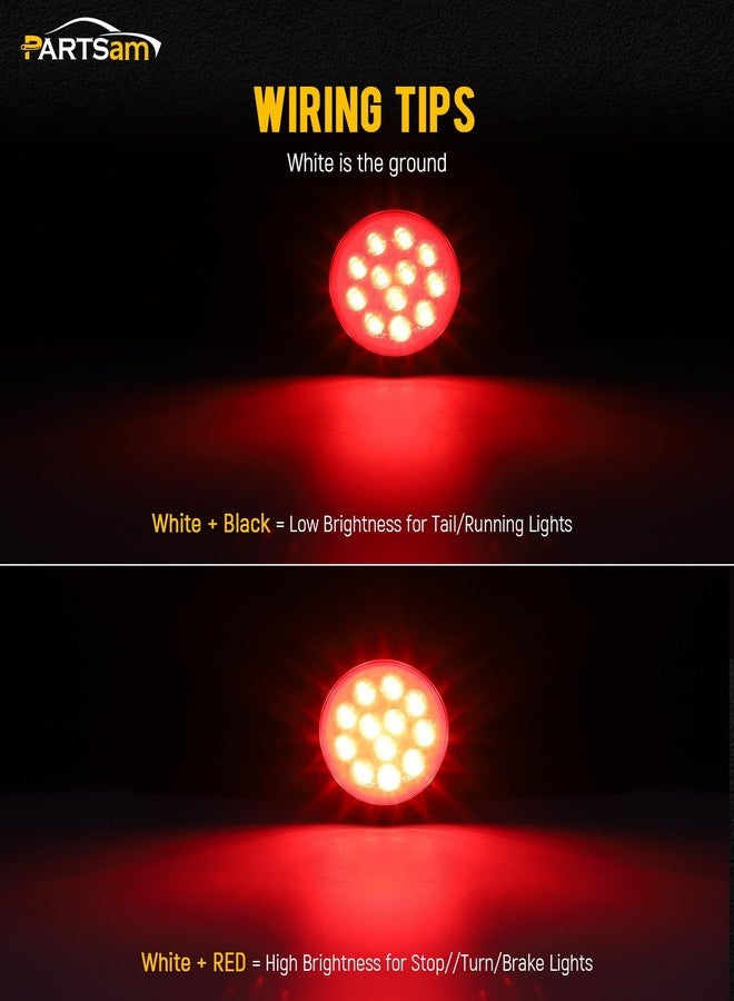 Partsam 8Pcs 4" Round Red LED Trailer Tail Light, 4 Inch Round Led Stop Turn Tail Lights Brake Brake Trailer Lights for RV Trucks, Rubber Grommets and 3-Prong Wire Pigtails Included - Image 3