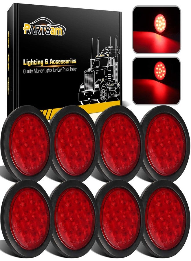 Partsam 8Pcs 4" Round Red LED Trailer Tail Light, 4 Inch Round Led Stop Turn Tail Lights Brake Brake Trailer Lights for RV Trucks, Rubber Grommets and 3-Prong Wire Pigtails Included - Image 1