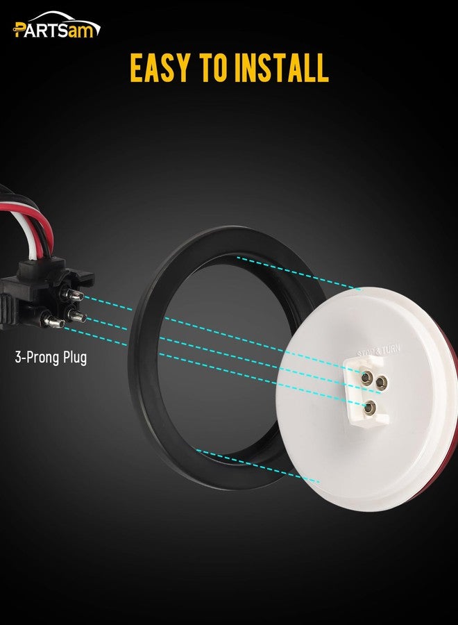 Partsam 8Pcs 4" Round Red LED Trailer Tail Light, 4 Inch Round Led Stop Turn Tail Lights Brake Brake Trailer Lights for RV Trucks, Rubber Grommets and 3-Prong Wire Pigtails Included - Image 4