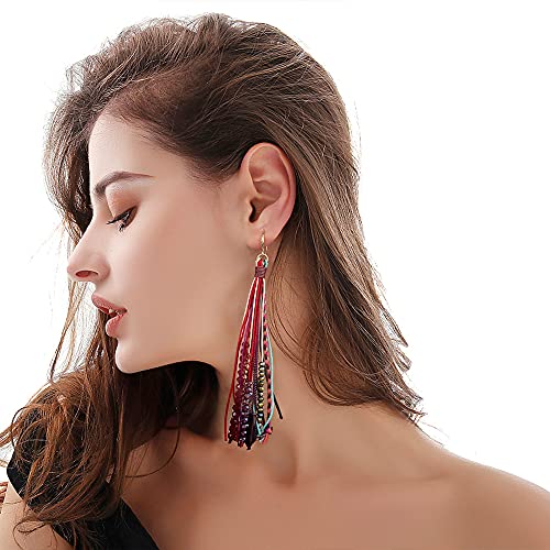Badu Boho Tassel Badu Women Feather Earrings Long Tassel Bohemian Accessories - Image 2