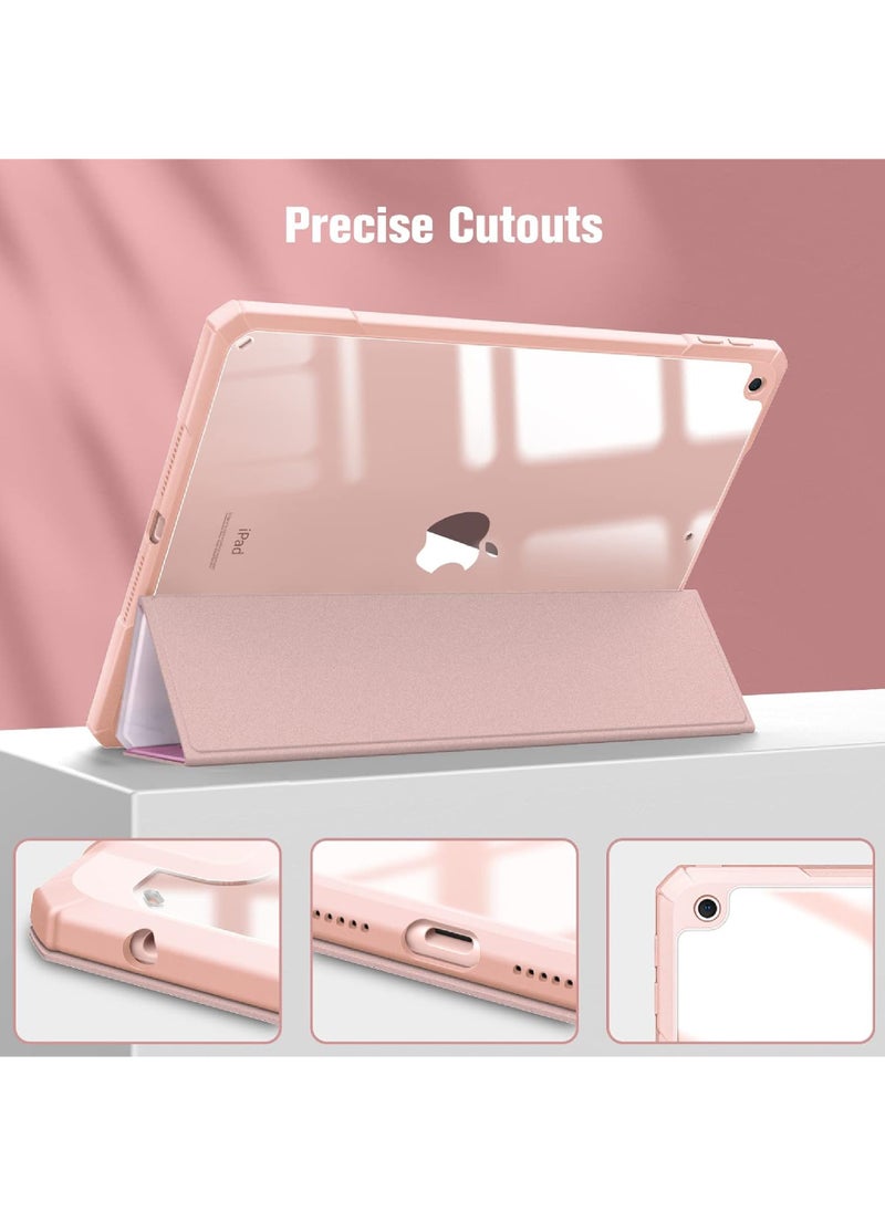 Hybrid Slim Case for iPad 9th/8th/7th Generation (2021/2020 / 2019) 10.2 inch [Built-in Pencil Holder] Shockproof Cover with Clear Transparent Back Shell Auto Sleep Wake