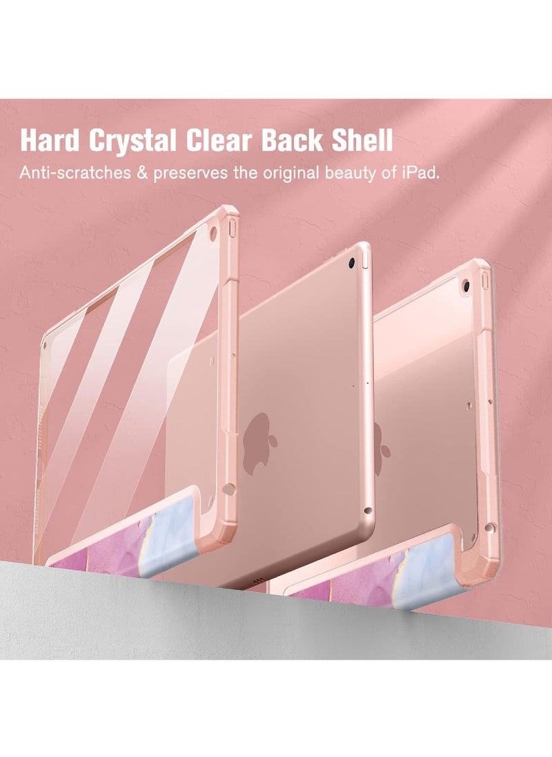 Hybrid Slim Case for iPad 9th/8th/7th Generation (2021/2020 / 2019) 10.2 inch [Built-in Pencil Holder] Shockproof Cover with Clear Transparent Back Shell Auto Sleep Wake