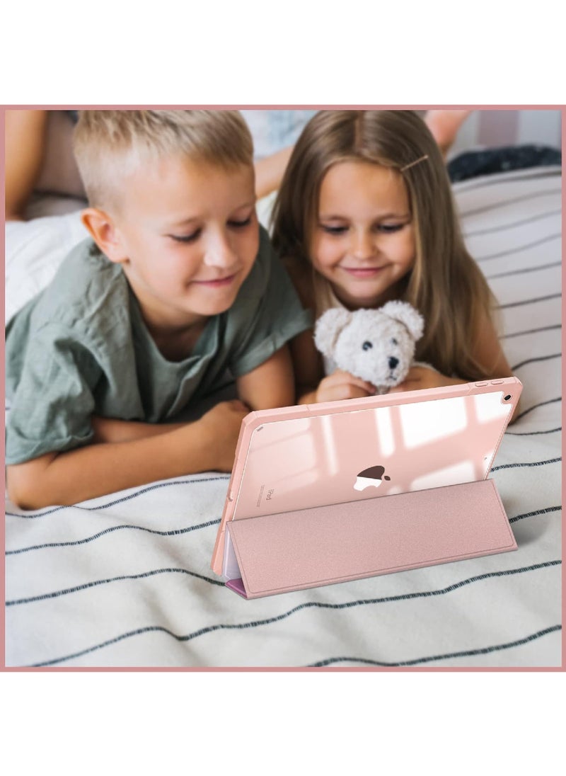 Hybrid Slim Case for iPad 9th/8th/7th Generation (2021/2020 / 2019) 10.2 inch [Built-in Pencil Holder] Shockproof Cover with Clear Transparent Back Shell Auto Sleep Wake