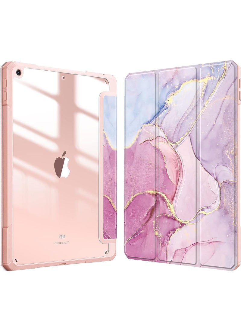 Hybrid Slim Case for iPad 9th/8th/7th Generation (2021/2020 / 2019) 10.2 inch [Built-in Pencil Holder] Shockproof Cover with Clear Transparent Back Shell Auto Sleep Wake