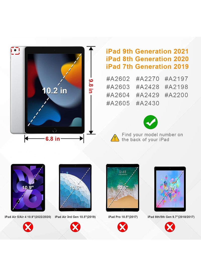 Hybrid Slim Case for iPad 9th/8th/7th Generation (2021/2020 / 2019) 10.2 inch [Built-in Pencil Holder] Shockproof Cover with Clear Transparent Back Shell Auto Sleep Wake
