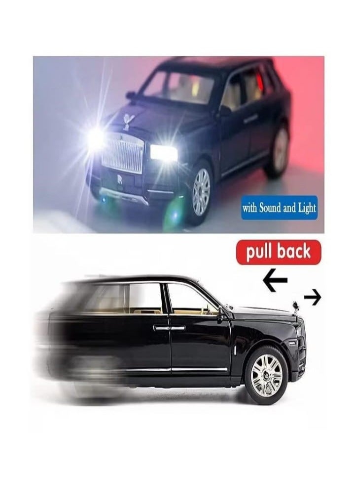 نموذج سيارة رولز رويس كولينان من السبائك المعدنية بمقياس 1/32، مع صوت وإضاءة وأبواب قابلة للفتح وسحب للخلف، هدايا للأطفال والكبار (أسود، بدون علبة) - Image 3