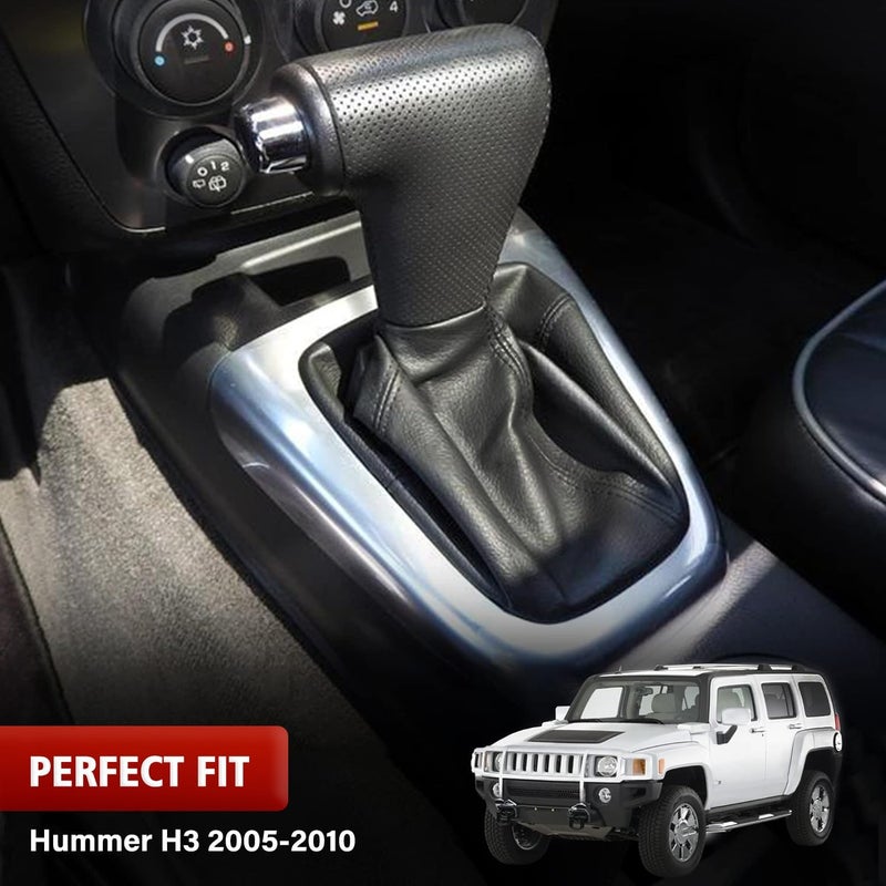 KBH غطاء مقبض ناقل الحركة من للهيومر H3 موديلات 2005 2006 2007 2008 2009 2010 2011، زينة من جلد الفينيل، بديل غطاء حماية ناقل الحركة من الغبار، أسود - Image 4