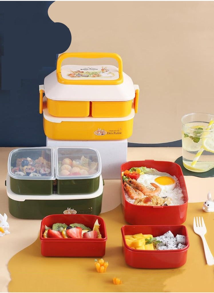 XiuWoo - Lunch Box Set Picnic Bento Box Double Layer-Red - Image 1