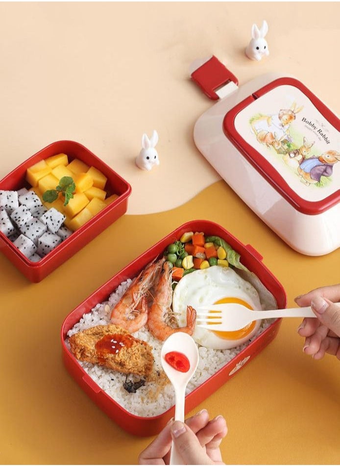XiuWoo - Lunch Box Set Picnic Bento Box Double Layer-Red - Image 1