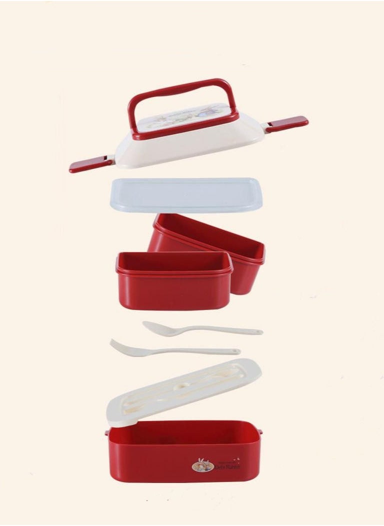 XiuWoo - Lunch Box Set Picnic Bento Box Double Layer-Red - Image 1