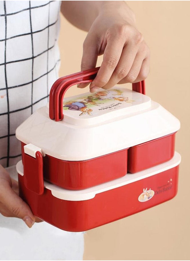XiuWoo - Lunch Box Set Picnic Bento Box Double Layer-Red - Image 1