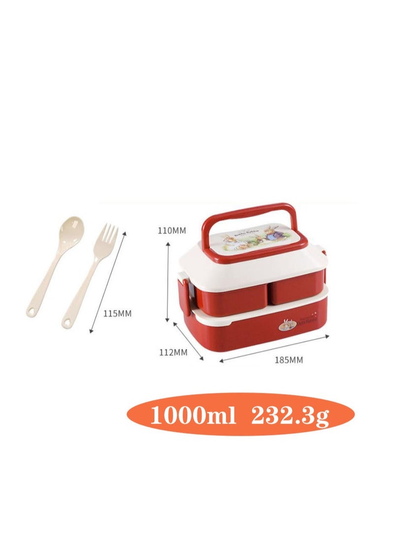 XiuWoo - Lunch Box Set Picnic Bento Box Double Layer-Red - Image 1