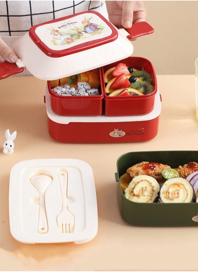 XiuWoo - Lunch Box Set Picnic Bento Box Double Layer-Red - Image 1