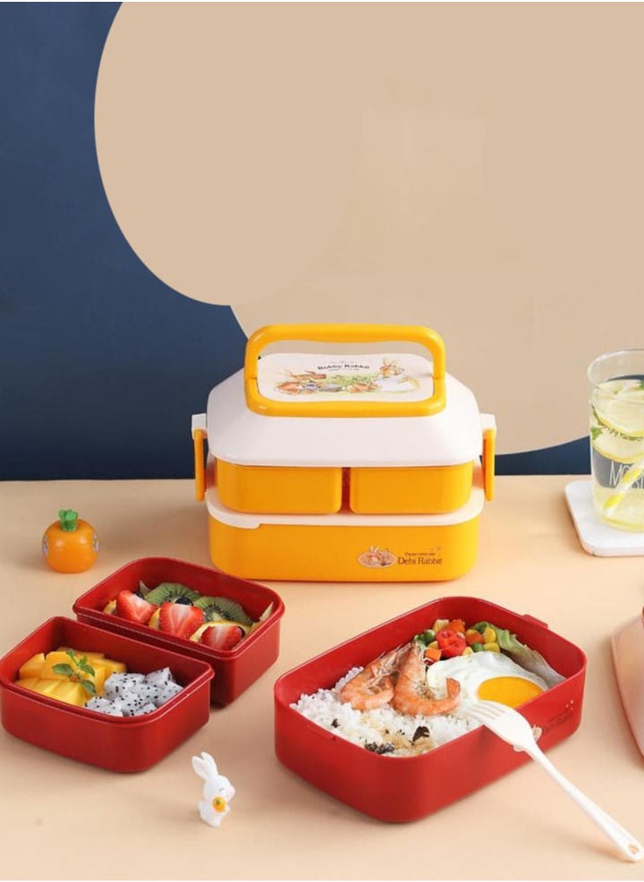 XiuWoo - Lunch Box Set Picnic Bento Box Double Layer-Red - Image 1