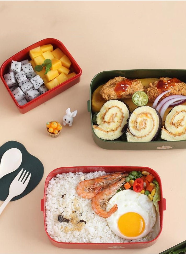 XiuWoo - Lunch Box Set Picnic Bento Box Double Layer-Red - Image 1