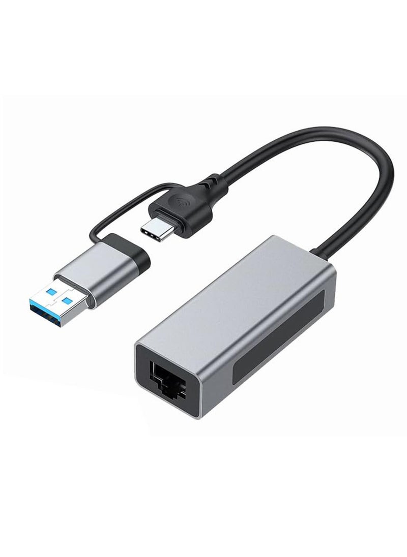 Excefore 2 in 1 Network Adapter Compatible, Dual Connectivity USB-A/USB-C, to 2.5G Ethernet Adapter, High Speed RJ45 Network Converter for PC Laptop Windows Mac OS Linux  - Image 1