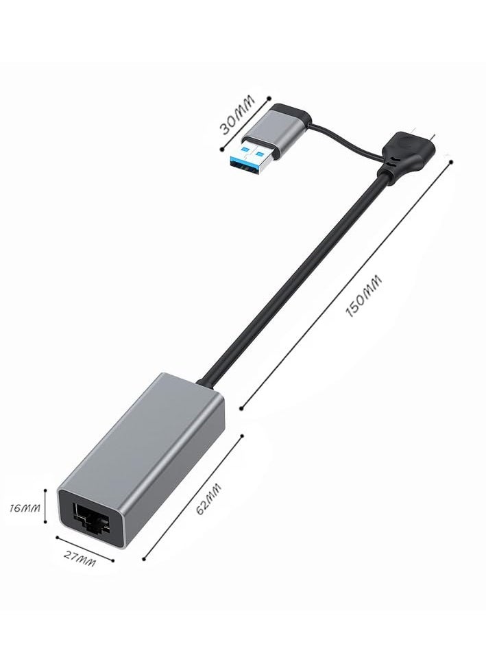 Excefore 2 in 1 Network Adapter Compatible, Dual Connectivity USB-A/USB-C, to 2.5G Ethernet Adapter, High Speed RJ45 Network Converter for PC Laptop Windows Mac OS Linux  - Image 2