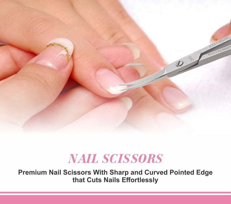 Stemedic Instruments Nail Scissors Curved Eyebrow Scissors for Nail, Cuticle, Eyelashes, Nose Hair, Mustache and Beard - Manicure and Pedicure Small Scissors for Men and Women - Image 2