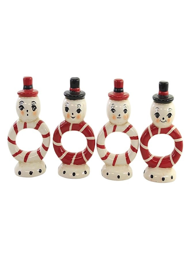 Transpac Set of 4 Johanna Parker Design Snowman Dolomite Napkin Ring Holders - Image 1