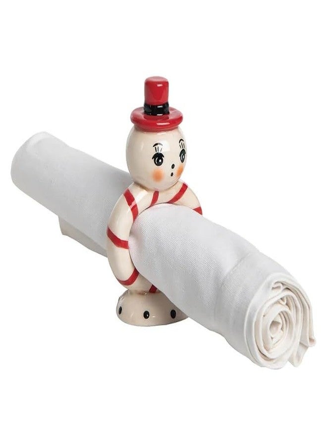 Transpac Set of 4 Johanna Parker Design Snowman Dolomite Napkin Ring Holders - Image 3