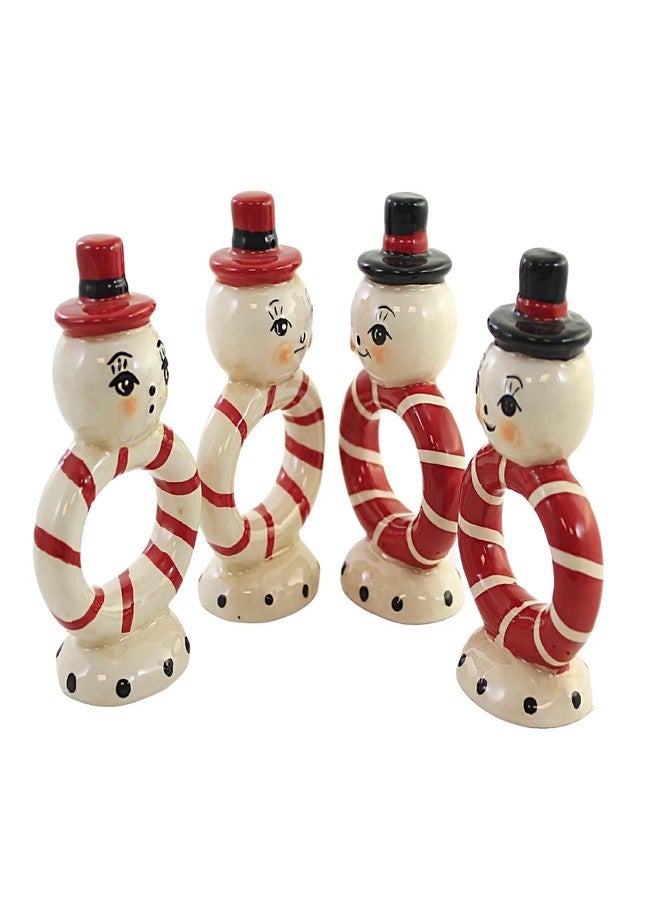 Transpac Set of 4 Johanna Parker Design Snowman Dolomite Napkin Ring Holders - Image 2