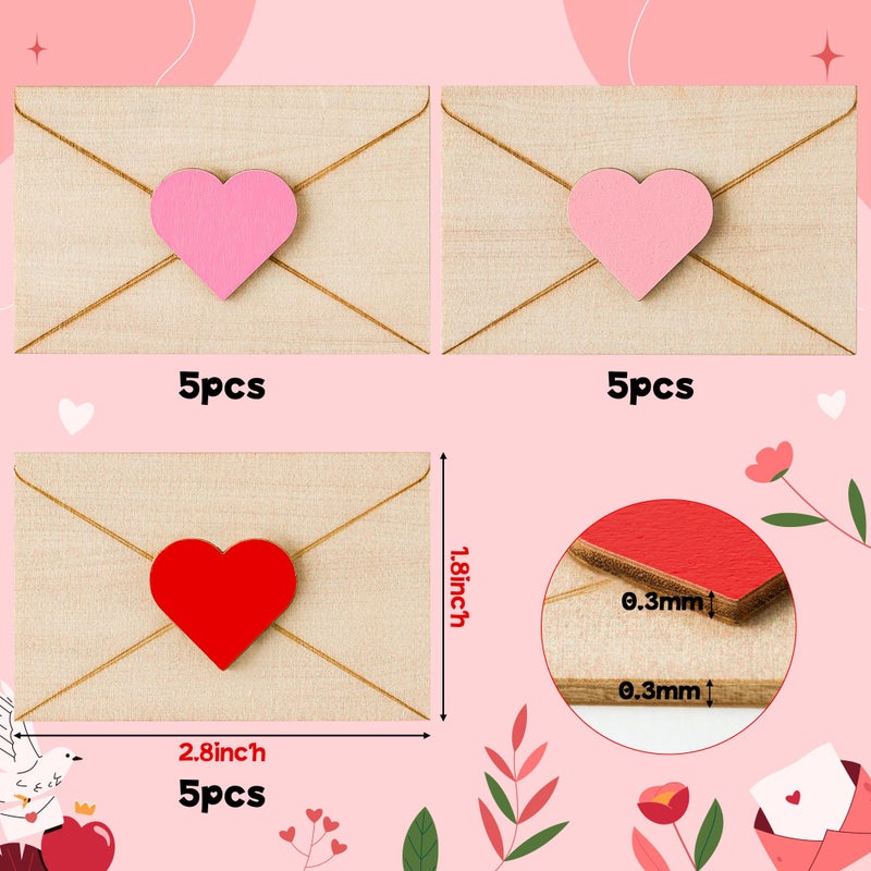 WATINC 15PCS Valentine's Day Tiered Tray Decor, Happy Valentines Mini Wooden Envelopes Decorations with Heart, Romantic Tabletop Centerpiece for Gumball Machine Filler Wedding Engagement Party - Image 2