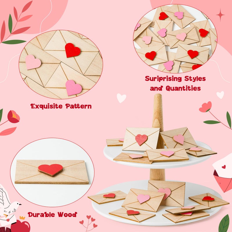 WATINC 15PCS Valentine's Day Tiered Tray Decor, Happy Valentines Mini Wooden Envelopes Decorations with Heart, Romantic Tabletop Centerpiece for Gumball Machine Filler Wedding Engagement Party - Image 3
