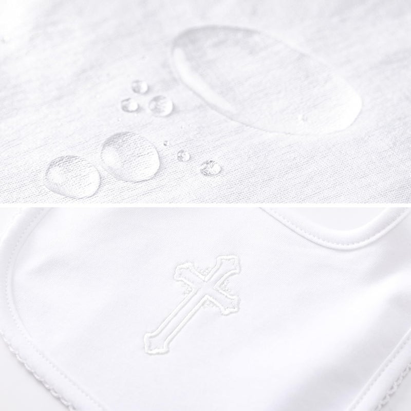 Pureborn Baby Boys Baptism Outfits Long Sleeve Christening Romper Organic Cotton Jumpsuit With Bonnet And Bib 3 Pcs White 3-6 Months - Image 5