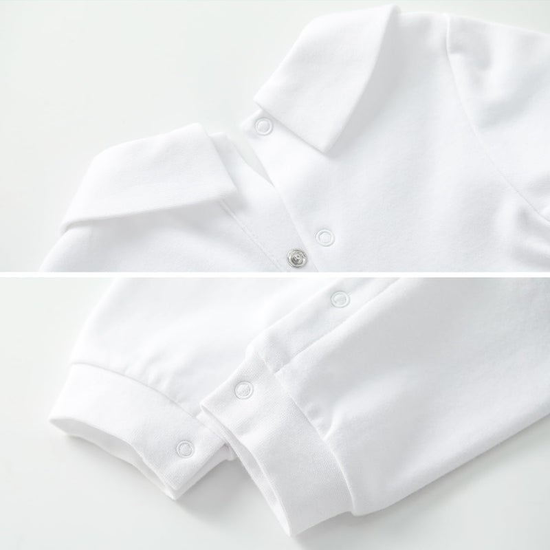 Pureborn Baby Boys Baptism Outfits Long Sleeve Christening Romper Organic Cotton Jumpsuit With Bonnet And Bib 3 Pcs White 3-6 Months - Image 4