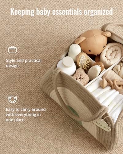 Blissful Diary Baby Diaper Caddy Organizer Cotton Rope Diaper Caddy Basket Large Storage Basket for Newborn Boys and Girls Gift for Baby Shower List Newborn Essentials Natural Rainbow - Image 3