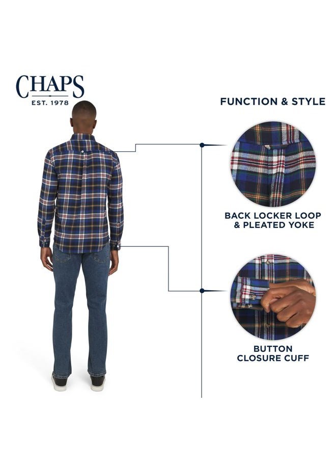 Chaps Men's Classic Fit Long Sleeve Button Down Stretch Flannel Casual Woven Shirt, Blue Multi, M - Image 4