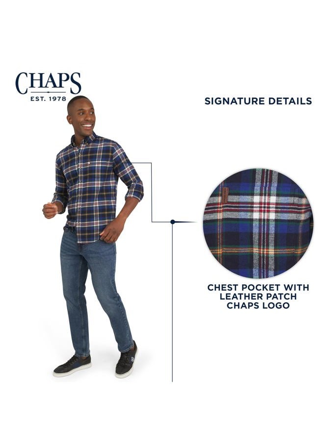 Chaps Men's Classic Fit Long Sleeve Button Down Stretch Flannel Casual Woven Shirt, Blue Multi, M - Image 5